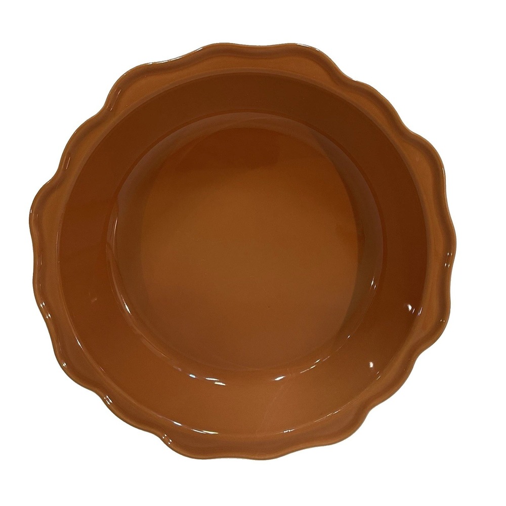 Emile Henry Ruffled Pie Dish French Ceramic Artisan Tan 10"